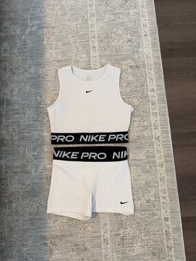Nike White Crop Tank and Shorts with Black Branded Waistbands